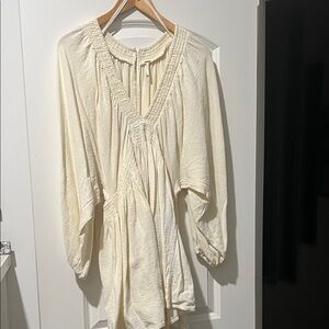 Free People Blouse Smocked cotton Peasant mini dress tunic top